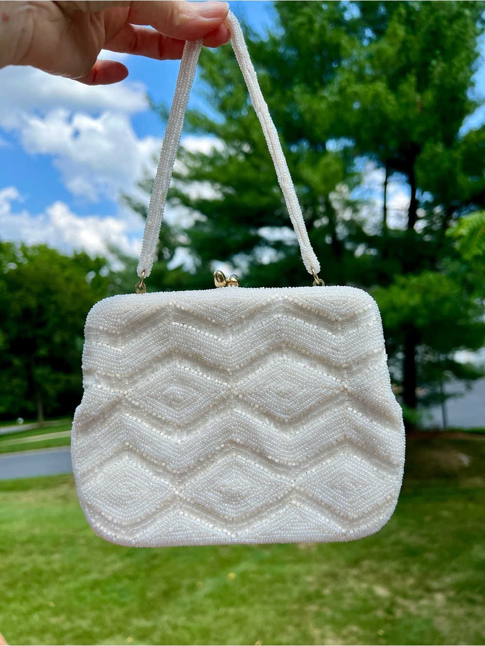 Vintage Walborg White Beaded Evening Bag Clutch